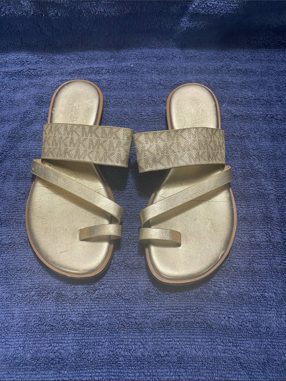 Michael Kors MK Gold Strappy Slide Sandals - Women's Casual Slip-On 7M